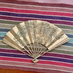 Brass Fan Wall Art with Phoenix Motif
